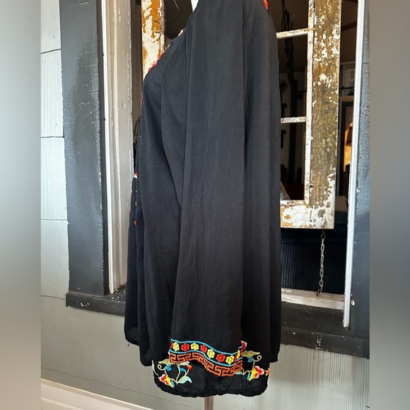 Johnny Was Black Floral Embroidered Blouse Suko V-neck Size 1X / XXL - Picture 9 of 11